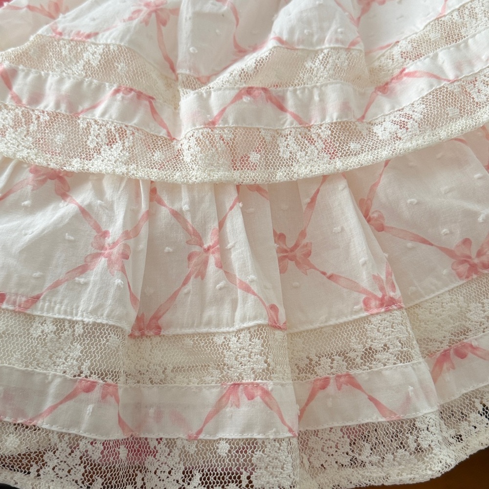 Francesca’s White and Pink Lace Skirt Dotted Swiss lined Elastic Waist Sz Small - Picture 7 of 7